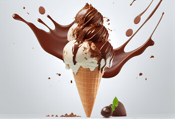 Chocolate creamy ice cream in a waffle cup, Generative AI 3 - obrazy, fototapety, plakaty