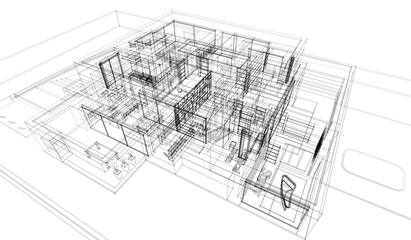 Modern house sketch 3d rendering