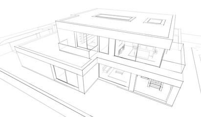 Modern house sketch 3d rendering