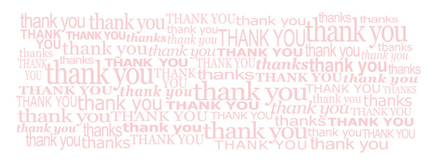 Random different sized thank yous to show gratitude in a pale background  -  many different size and fonts saying thank you and thanks ideal for a Thanks giving theme png transparent file
