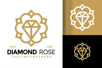 Luxury diamond rose ornament logo design vector symbol icon illustration