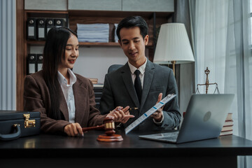 Lawyer explaining legal situation businessperson asian people working in b2b interview, networking or law firm agreement, Infringement of copyright, Embezzlement, Donee, Liquidator, Defunct Company.
