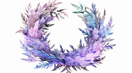 Fototapeta premium lavender wreath frame watercolor. generative ai