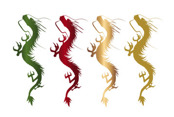 年賀状 龍年　年　龍年　たつ　シルエット