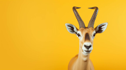 Antelope Looking at the Camera. Solid color background with empty space for text. Web Banner template. Generative AI