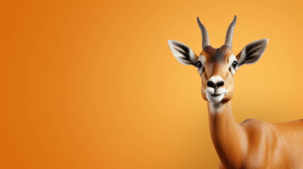 Antelope Looking at the Camera. Solid color background with empty space for text. Web Banner template. Generative AI