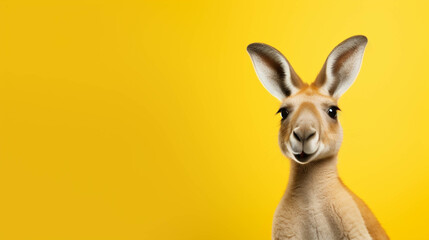 Kangaroo Looking at the Camera. Solid color background with empty space for text. Web Banner template. Generative AI