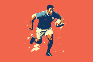 Fototapeta na wymiar Hand-drawn cartoon Rugby player flat art Illustrations in minimalist vector style