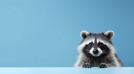 Raccoon Looking at the Camera. Solid color background with empty space for text. Web Banner template. Generative AI