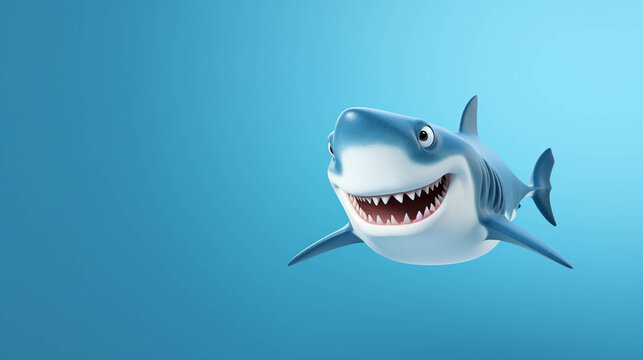 Shark Looking at the Camera. Solid color background with empty space for text. Web Banner template. Generative AI