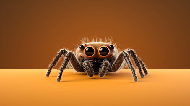 Spider Looking at the Camera. Solid color background with empty space for text. Web Banner template. Generative AI