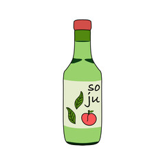 Soju bottle Korean alcohol drink vector illustration.
