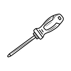 Awl or screwdriver tool icon, doodle style flat vector outline for coloring book