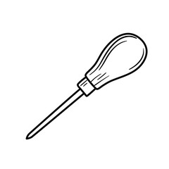 Awl or screwdriver tool icon, doodle style flat vector outline for coloring book
