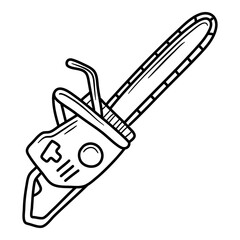 Doodle illustration of a chainsaw. Gardening power tools. The cutting of trees. Building tool.