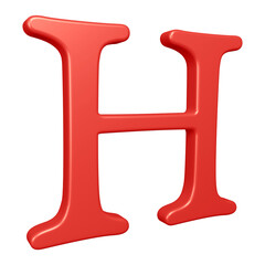 3D red alphabet letter h for education and text concept