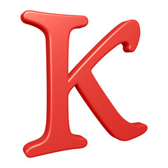 3D red alphabet letter k for education and text concept