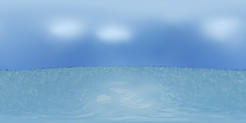 3D Illustration; Computer-generated imagery;  CGI modeling; HDRI; 360º view panoramic; VR; Blue surface cold water landscape