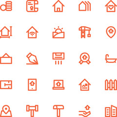 real estate icon set, with orange lines