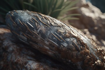 A close-up of a natural object, such as a feather or rock formation, with intricate detail and texture, Generative AI