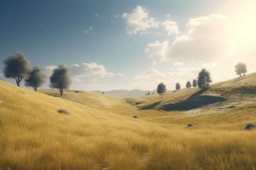 A minimalist landscape with a scenic countryside or rural area, Generative AI