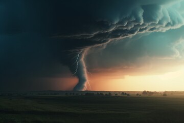 A surreal illustration of a distorted or manipulated natural phenomenon, such as a tornado or lightning storm, Generative AI