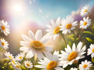 Colorful illustration daisy flower under blue sky sunlight