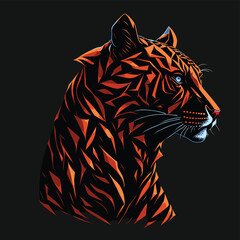 Tiger head, red stripes. Portrait in profile - 619467587