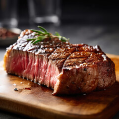 Medium Ribeye steak on wooden board