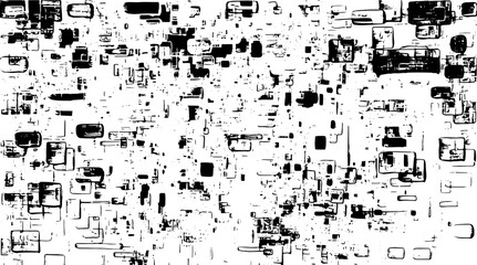 Rough, irregular texture composed of monochrome geometric elements. Overlay distressed grunge background. Abstract vector illustration. Isolated on white background. EPS10