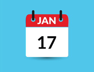 January 17. Flat icon calendar isolated on blue background. Date and month vector illustration