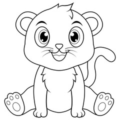 Cute baby black panther cartoon line art