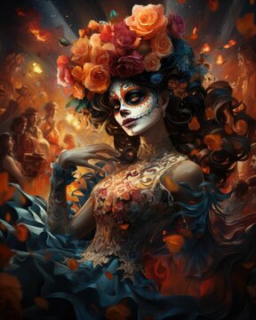 beautiful woman  dancing day of the dead