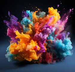 Fototapeta na wymiar Colorful powder explosion on a black background, Holi Festival concept