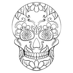 Day of The Dead Skull with floral ornament. Mexican sugar skull. Illustration on transparent background