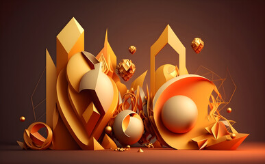 Abstract futuristic shapes in a range of warm colors, Generative AI