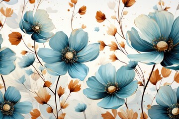 Botanical blue flower watercolor bouquet elegance blooming. Generative AI