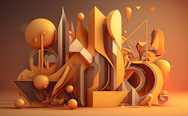 Abstract futuristic shapes in a range of warm colors, Generative AI