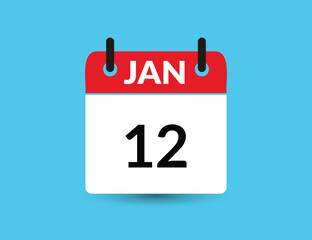 January 12. Flat icon calendar isolated on blue background. Date and month vector illustration