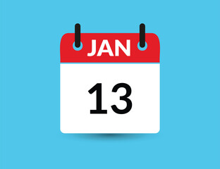 January 13. Flat icon calendar isolated on blue background. Date and month vector illustration