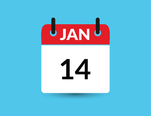 January 14. Flat icon calendar isolated on blue background. Date and month vector illustration