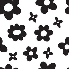 Fototapeta premium Seamless vector pattern with hand-drawn flowers. Black and white floral ornament