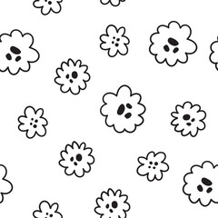 Fototapeta premium Seamless vector pattern with hand-drawn flowers. Black and white floral ornament