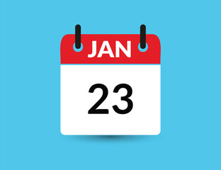 January 23. Flat icon calendar isolated on blue background. Date and month vector illustration