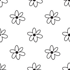 Fototapeta premium Seamless vector pattern with hand-drawn flowers. Black and white floral ornament