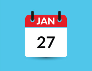January 27. Flat icon calendar isolated on blue background. Date and month vector illustration