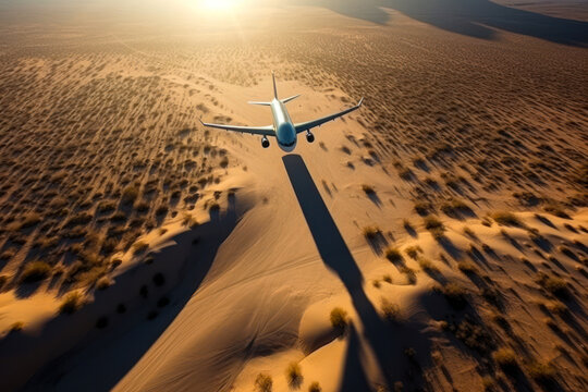 Airplane Plane Flying Over The Desert Generative Ai