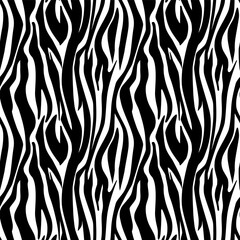 Fototapeta na wymiar Black and white Zebra print seamless pattern. Animal skin, tiger stripes, abstract, line background, fabric. Vintage, retro 80s, 90s. Modern hand drawn vector illustration. Poster, banner monochrome