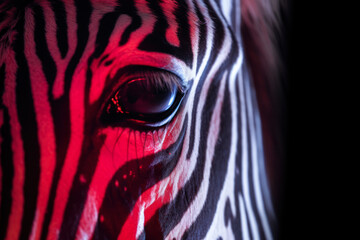 zebra eye in neon light generative ai