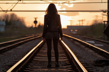 girl on the railroad tracks generative ai